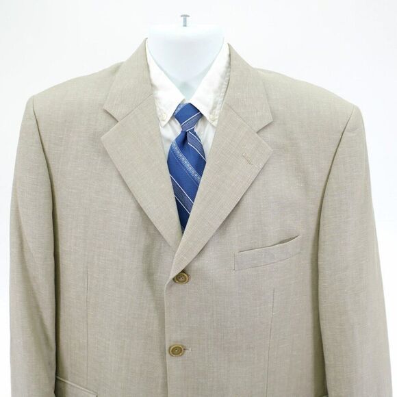 Material London Marzotto‎ Linen Blend Blazer 40R 3 Button Sand Tan / Beige - Picture 1 of 14